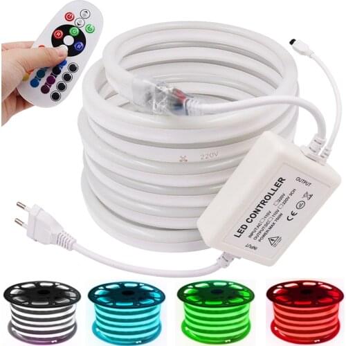 220V WiFi Neon Light Flexible LED RGB Strip Bluetooth with Remote Touch Control Waterproof Strip Rope for Decoration EU Plug