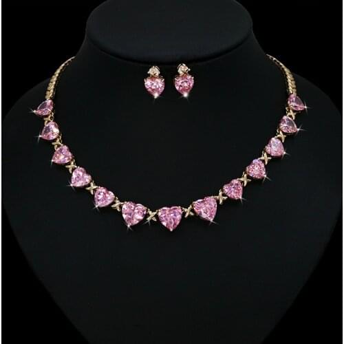 HIBRIDE Elegant Luxury Wedding Accessories Bride Jewelry Set CZ Heart Earrings Necklace Set parrure bijoux femme mariage N-662