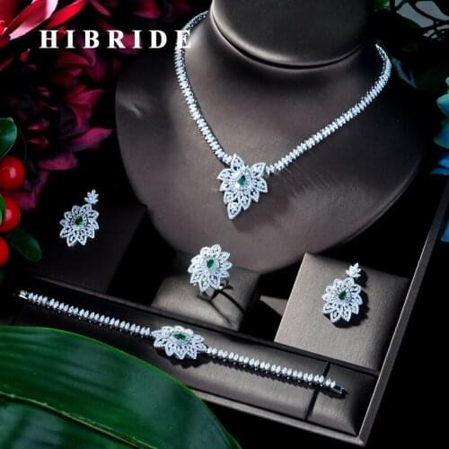 HIBRIDE Luxury Shinning Cubic Zircon 4 piece Set Jewelry for Women Hot Selling Necklace&bracelet&earrings Jewelry Sets N-100