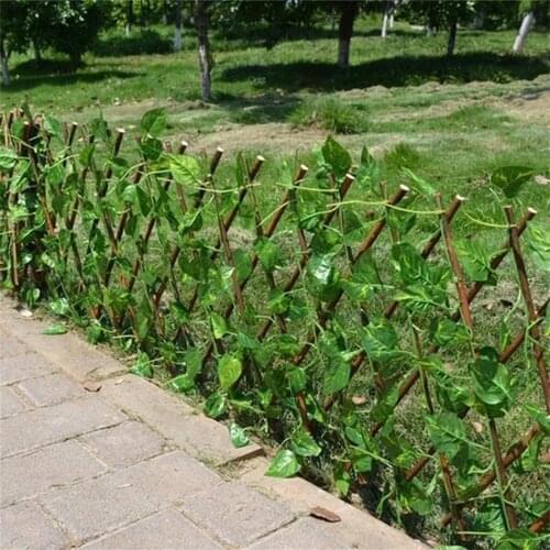 Artificial Garden Fence Retractable Decoration Privacy Faux Ivy Leaves Extension Fencing Wood Vines Climbing Green Leaf Fence