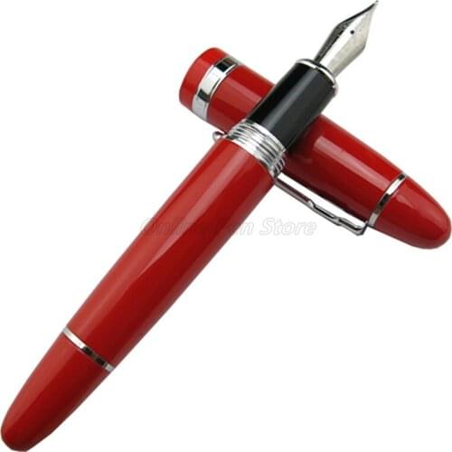 Jinhao 159 Metal Red Barrel Big Size 18KGP Broad Nib 0.7mm Fountain Pen Silver Trim Office School Wholesale Writing Accessories