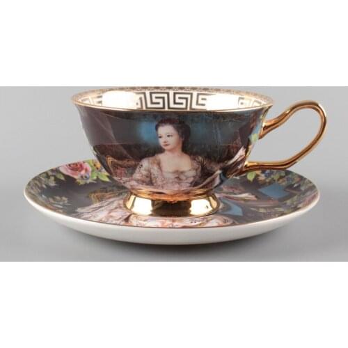 European Style Coffee Cup and Saucer Bone China Ceramic Cup Set High Temperature Resistant Cup with Breakfast Milk Mug Gift