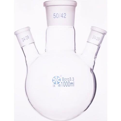 Three-necked flask oblique shape,with three necks standard grinding mouth,Capacity 1000ml,Middle joint 50/42,lateral joint 24/29