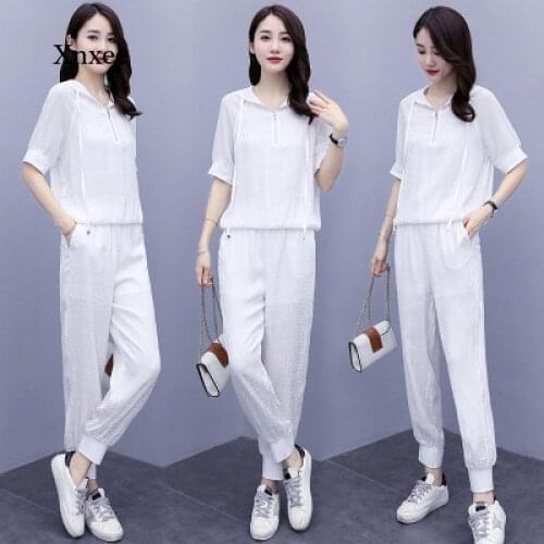 Two Piece Set New Short Sleeve Hoodie Trousers Suit Trendy Sports Set Summer Women Fashion Large Size Loose Leisure Outfit 2021
