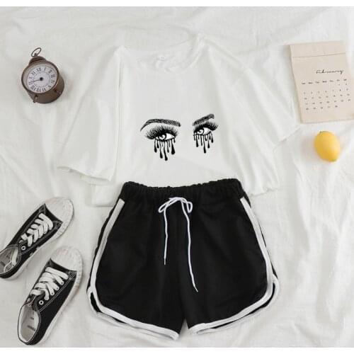 Pajama Set Soft Aesthetic 2 Piece Nightgown Sets for Women Harajuku Fashion Eyelashes Gothic Pajamas Sleepwear Ladies At Home