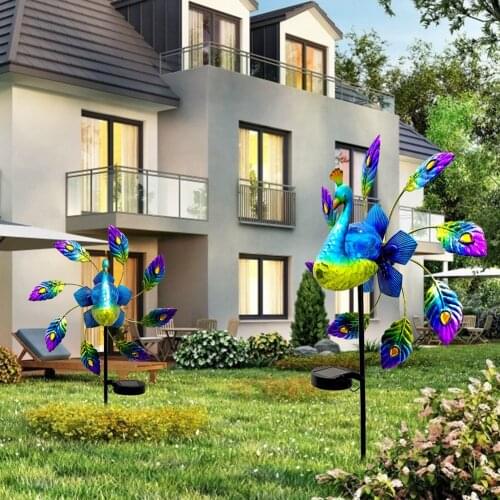 Metal LED Luminous Solar Light Flamingo/Peacock Garden Yard Art Outdoor Lawn Stake Lamp Garden Yard Decoration
