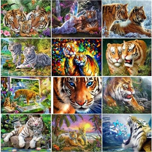 5D DIY Diamond Painting Animal Cross Stitch Kit Full Square/Round Tiger Inlay Mosaic Diamond Embroidery Art Rhinestone Picture