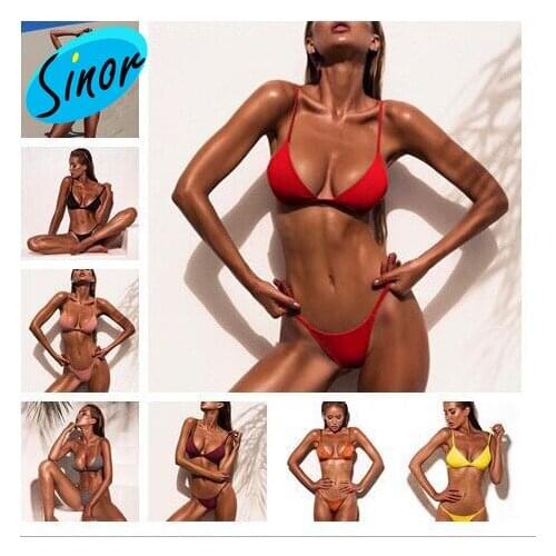 Cross-Border Bikini 2017 European and American New Womens Split Solid Color Swimsuit Sexy Bikini