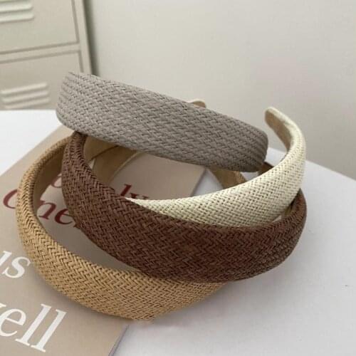 New Style Cotton Linen Paper Braided Hair Hoop Wide Solid Turban Headband DIY Hairband For Women Girl Hair Accessories Headdress