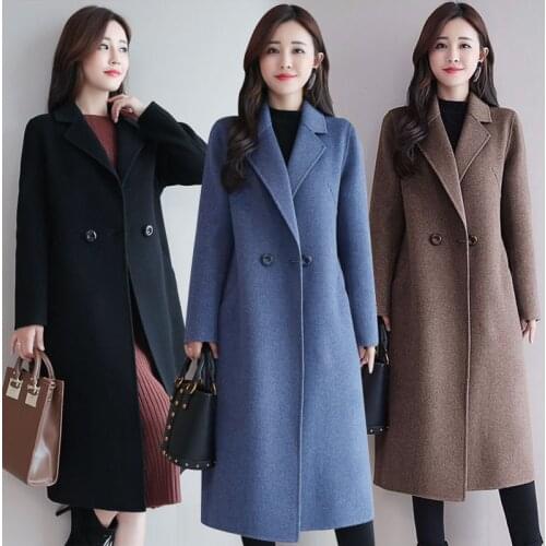Autumn Womens New Long-Sleeved Wool Blended Coat 2021 New Large Size Womens Mid-Length Woolen Coat