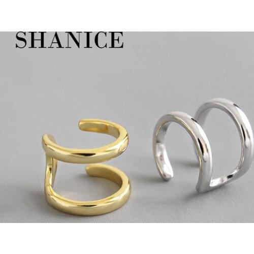 SHANICE 925 Sterling Silver INS simple double line Ear Clip on Earrings Clip Earrings without Piercing for Women Lady Girl