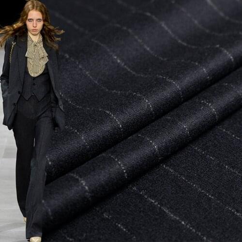 Pearlsilk Japanese Navy Blue Stripe Wollen Wool Fabrics 100%Wool Material Autumn Women Suits Sewing Cloth Tailor Freeshipping