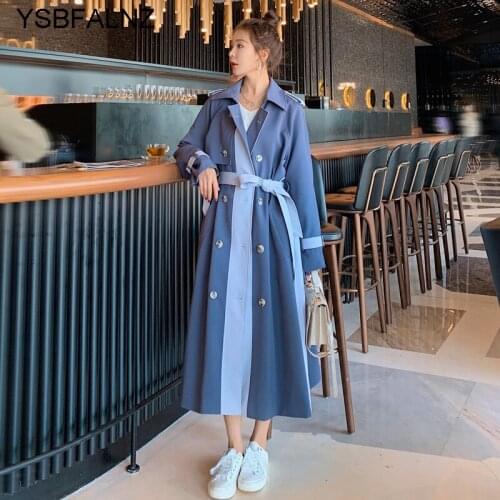 2021 Fashion Patchwork Trench Coat Women Long Double Breasted With Belt Lady Windbreaker Female Outerwear Clothing Spring Autumn