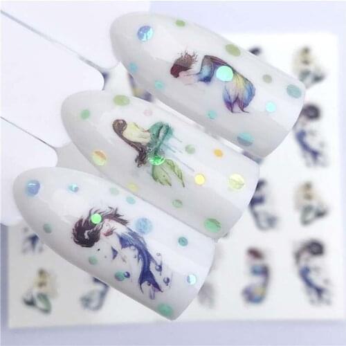 Water transfer nail art sticker ultra thin nail foils mermaid butterfly flower plant wolf image 3D manicure water decals FW040