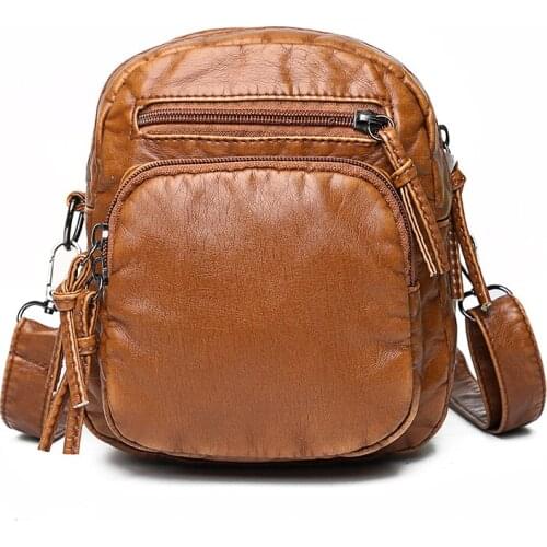 Women Mini PU Leather Solid Color Shoulder Bag Multi-Zipper Retro Casual Tote Bag Ladies Fashion Washed Leather Diagonal Handbag