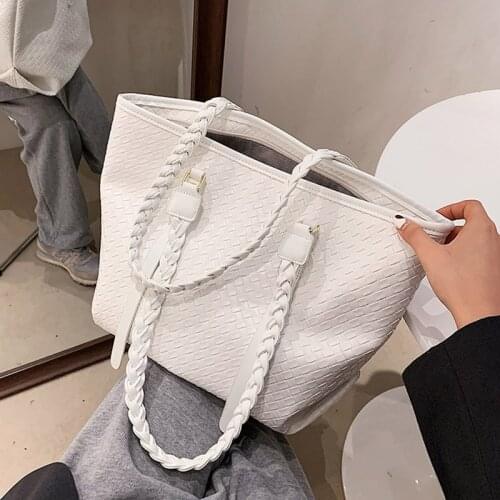 Women New Large Capacity Weave Soft Black PU Leather Flap Personality All-Match Crossbody Shoulder Bag Tote Handbag