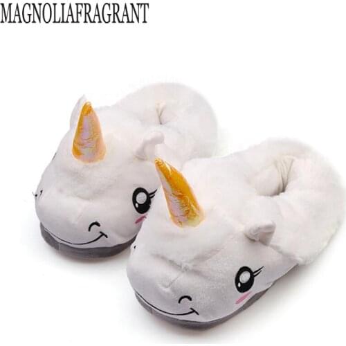 Women and men Plush Unicorn Slippers Cosplay Chaussons Licorne Creative Funny Home Soft Shoes PP Cotton with Heel Pantufas z191b