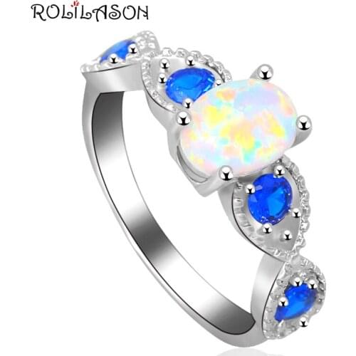 Nobby Blue Zircon Rings for Women Birthday Gifts White Fire Opal silver plated Fashion Jewelry Rings USA size #6#7#8#9 OR771