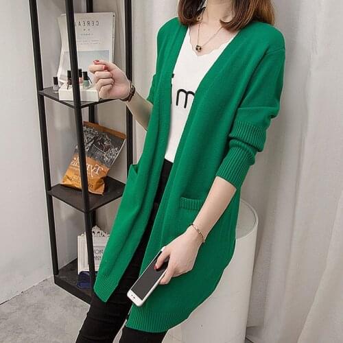 Long Cardigans Women Spring Autumn Solid Long Sleeve Casual Pockets Ladies Sweaters Korean Style Knitted Wear for Female Coat