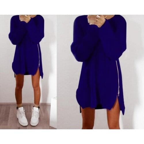 Women Long Sleeve Autumn Winter Knitted Zippers Side Jumper Sweater Dress Loose Tunic Baggy Dresses