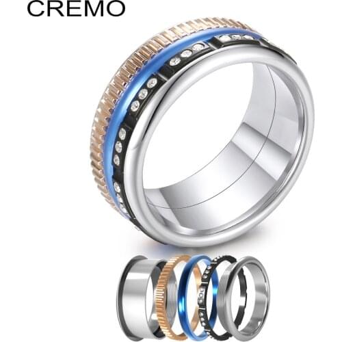 Koaem Black Rings Rotating Steel Bague Combination Ring For Women Vintage Crystal Interchangeable Personality Acier Ringen