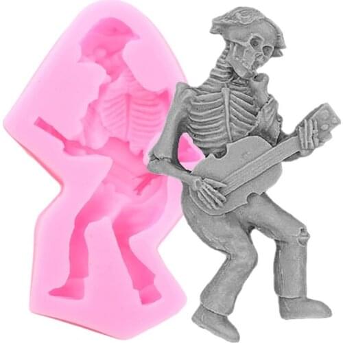 066C 3D Skeleton Skull Cake Silicone Mold Halloween Fondant Cake Decoration Tool Musical Instrument Chocolate Candy Gumpaste