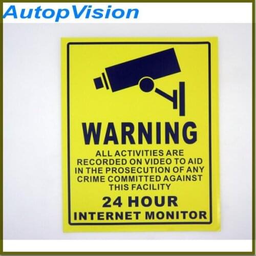 10pcs/lot 200*250mm Yellow And Black Decal Sticker Warning Board 24hr Cctv Surveillance Security Camera Signs