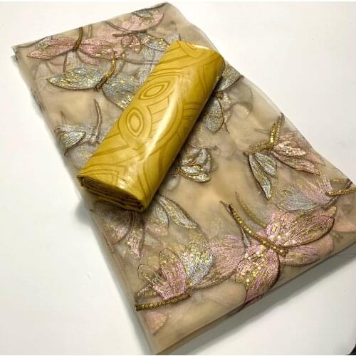 2.5+2.5 Yards Latest African Lace Fabric 2021 High Quality Sequin Bazin Riche New Nigerian Lace Fabrics for Dress MH4