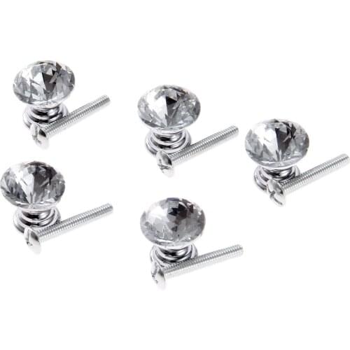 5Pcs 18*19mm Crystal Glass Cupboard Cabinet Pull Handles Round Dresser Drawer Chest Box Wardrobe Closet Door Knobs Home Hardware