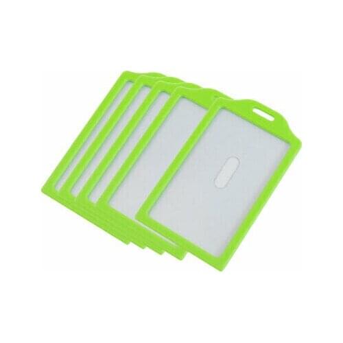 Green Clear Plastic Vertical Business Working ID Badge Name Card Holder 5 Pcs