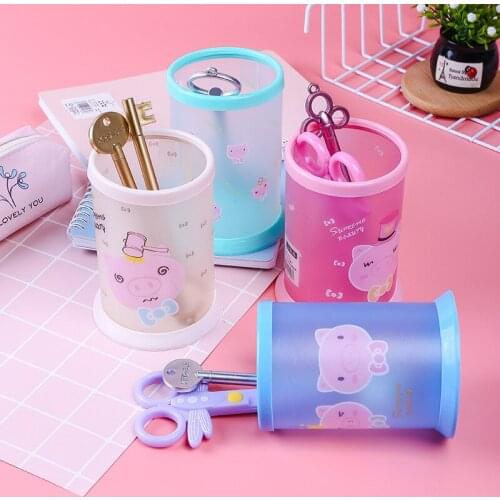 5pcs student creative cartoon cute transparent frosted PVC pen container desktop plastic storage bucket DIY detachable