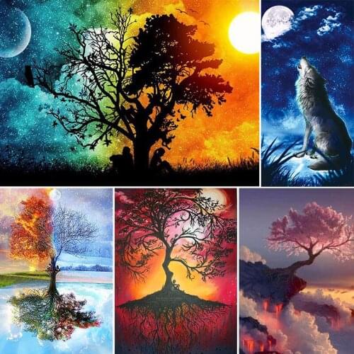 5D DIY Full Square Round Drill Diamond Mosaic Embroidery Landscape Tree Diamond Embroidery Rhinestones Pictures Diamond Mosaic