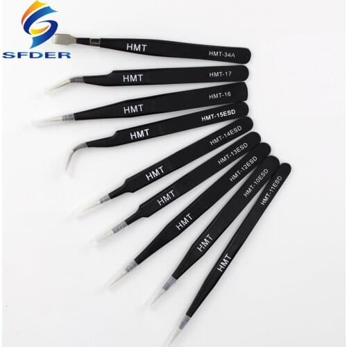 9PCS/lot Super Sharp/Hard Stainless Steel Anti-StaticTweezers Set for Mobile Phone Motherboard Fingerprint Fly Wire Repair Tool