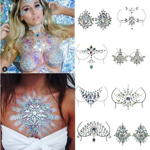 Acrylic Temporary Women Tattoos Fake Tattoo Sticker Chest Jewels Crystal Face Decoration Diamond Acrylic Rhinestone Face Sticker