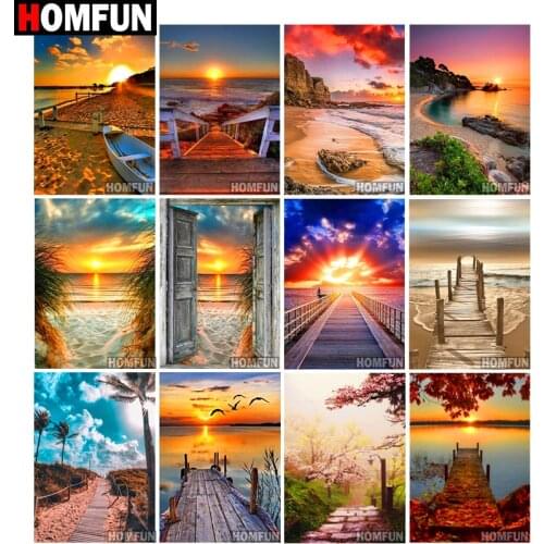HOMFUN Diamond Painting Full Square/Round Drill 5D DIY "Scenic Sunset Sea" Daimond Embroidery Rhinestone Cross Stitch Decor