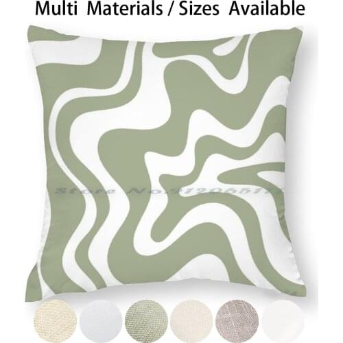 Liquid Swirl Contemporary Abstract Pattern In Sage Green And White Pillow Case Throw Pillow Cover Cotton Linen Flax Abstract