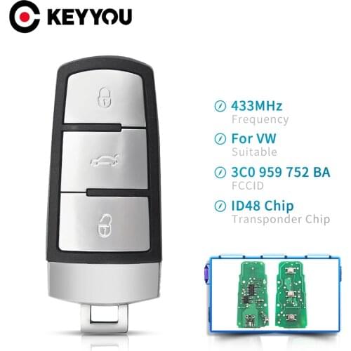 KEYYOU Car 433MHz Keyless Uncut Smart Remote Key ID48 Chip 3C0959752BA For VW Volkswagen Passat B6 3C B7 Magotan CC Fob 3 Button