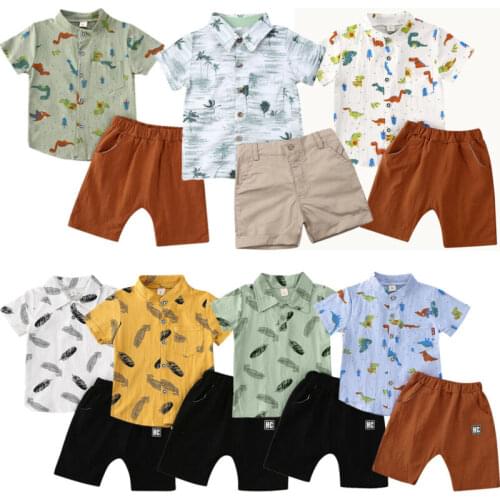 1-4Y Toddler Baby Boys Gentleman Clothes Dinosaur Short Sleeve T Shirts + Shorts 2pcs Formal Outfits