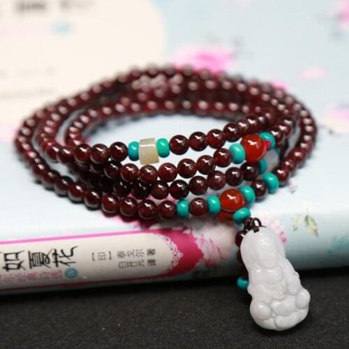 Garnet plus chalcedony accessories four laps national wind crystal jewelry 4mm garnet bracelet chalcedony bracelet