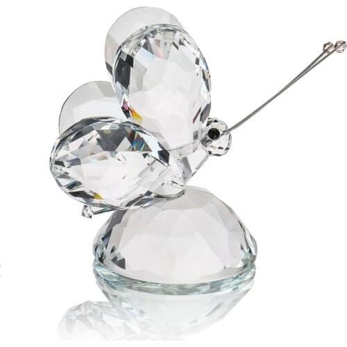 H&D Crystal Clear Flying Butterfly with Base Figurine Collection Cut Glass Ornament Statue Animal Paperweight Collectible Gift