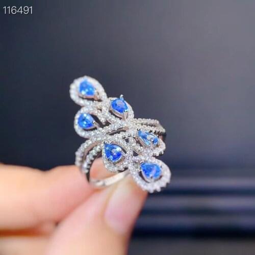 Fine Jewelry 925 Sterling Silver Natural Blue Topaz New Female Ring Classic Support Detection