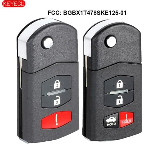 KEYECU Folding Remote Key 3 / 4 Button Replacement 315MHz 4D63 for Mazda 2 3 5 BGBX1T478SKE125-01