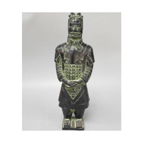 Chinese Collection Brass Carved Qin Terra-Cotta Warriors And Horses Figurines Soldier Statue Ancient Samurai Statue