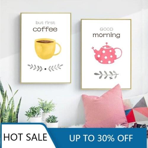 Coffee Cup Afternoon Tea Wall Art Canvas Painting Cute Posters And Prints For Dining Kitchen Room Decor Wall Decor Pictures