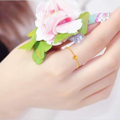 24K Yellow Gold Ring 999 Gold Smooth Beads Rope Link Chain Ring Tail Ring Link Ring 0.13g