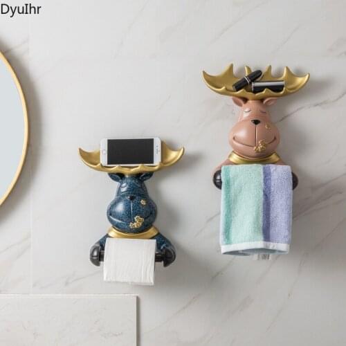 DyuIhr Nordic creative abstract animal Paper towel holder resin crafts home bathroom storage towel rack wall-mounted free punch