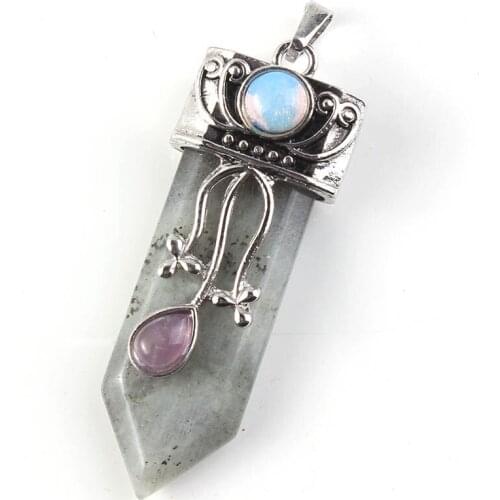 Labradorite Stone Silver Plated Flower Sword Shape Pendant Lapis Lazuli Guardian Jewelry