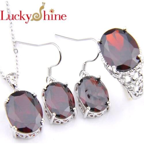 Luckyshine New 3Pcs/Set Rings Pendants Earrings Wedding Sets Classic 5 Color Oval Crystal Cubic Zirconia Silvers Bridal Sets