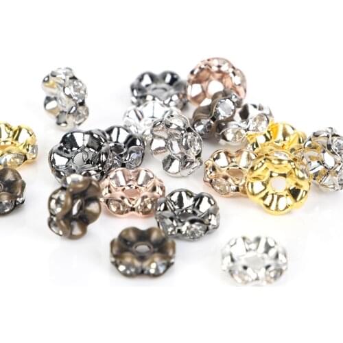 50Pcs 4/6/8/10mm Metal Crystal Rhinestone Rondelle Spacer Beads For Jewelry Making DIY Bracelet Necklace Accessories Beads
