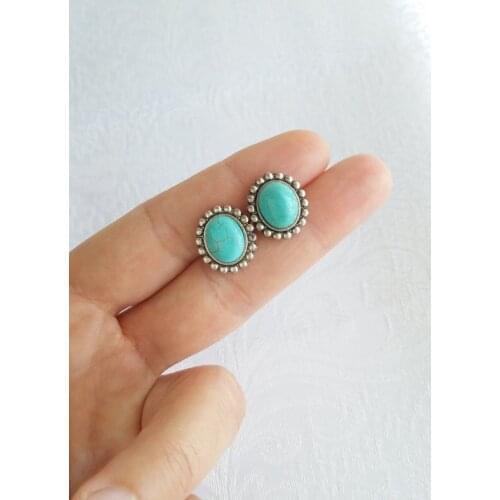 Fashion Blue green color Stone Ear Studs Oval Stud Earrings For Women